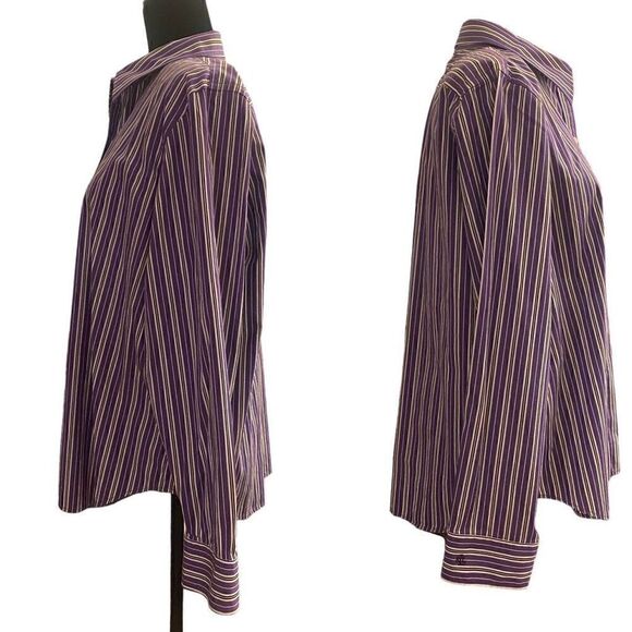 Lauren Ralph Lauren Purple and White Button Down Top Size XL - Picture 3 of 13